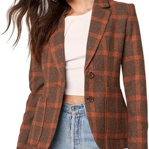 Steve Madden BB Dakota Talkshow Host Plaid Orange Brown Blazer M  NWT